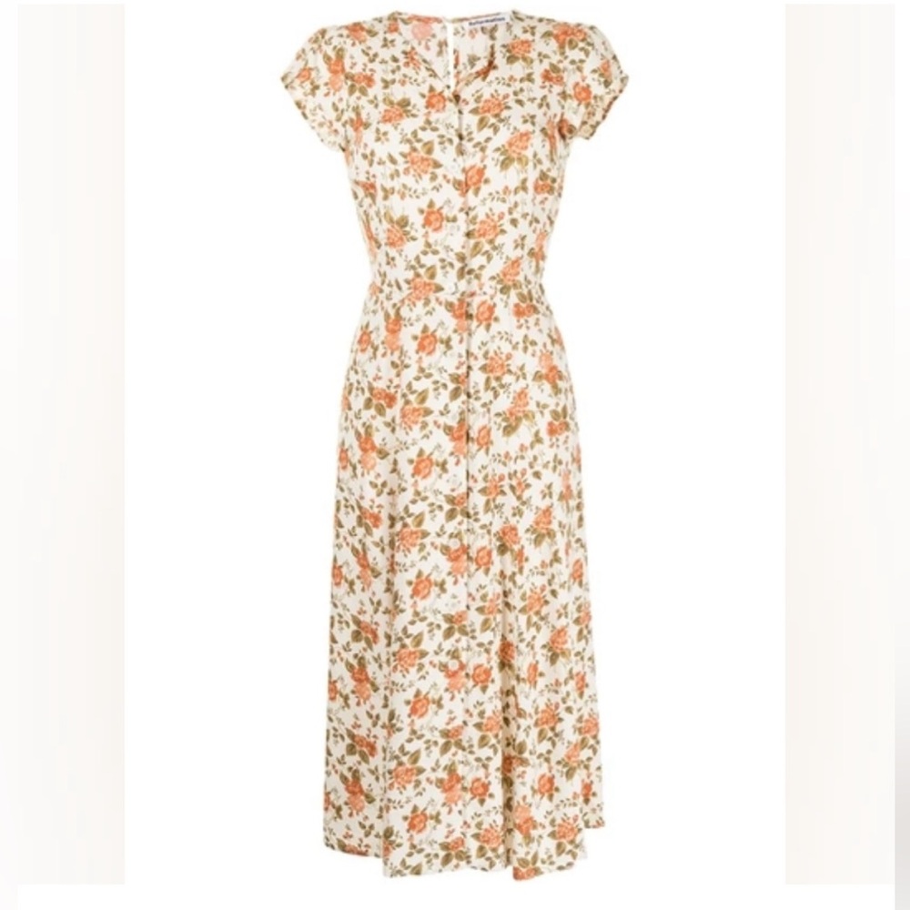 Reformation Fauna Floral-print Crepe Midi Dress In White Size 8 $228